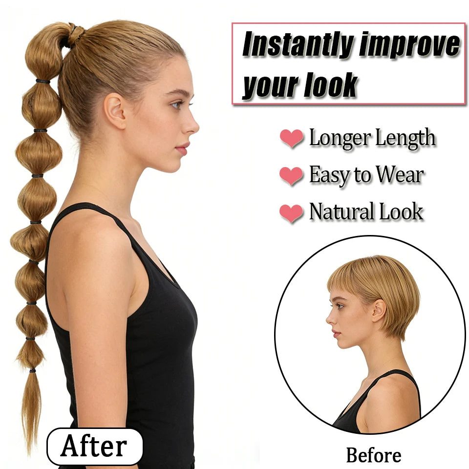 Extensions de cheveux synthétiques queue de cheval africaine moelleuse - Longue tresse étendue avec queue de cheval bulle pour un look volumineux Accessoires capillaires