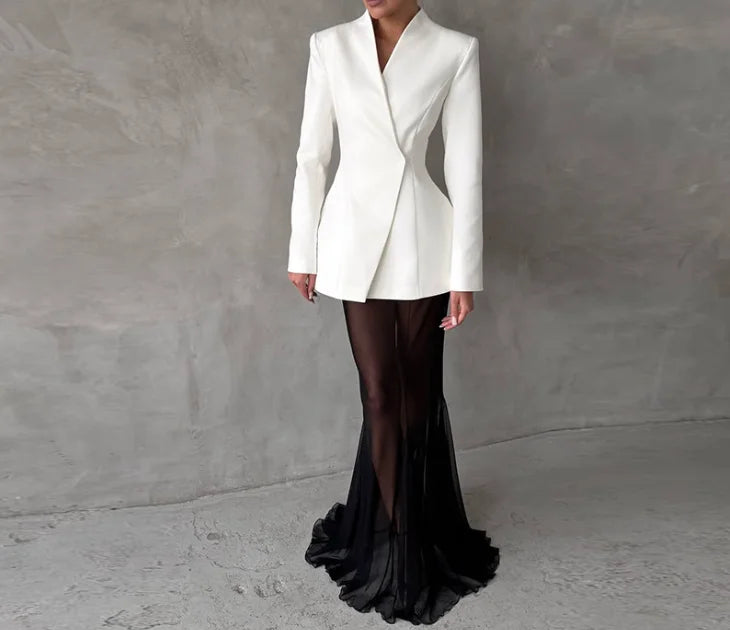 Women's fashion design temperament solid color button suit jacket autumn and winter new women's clothing