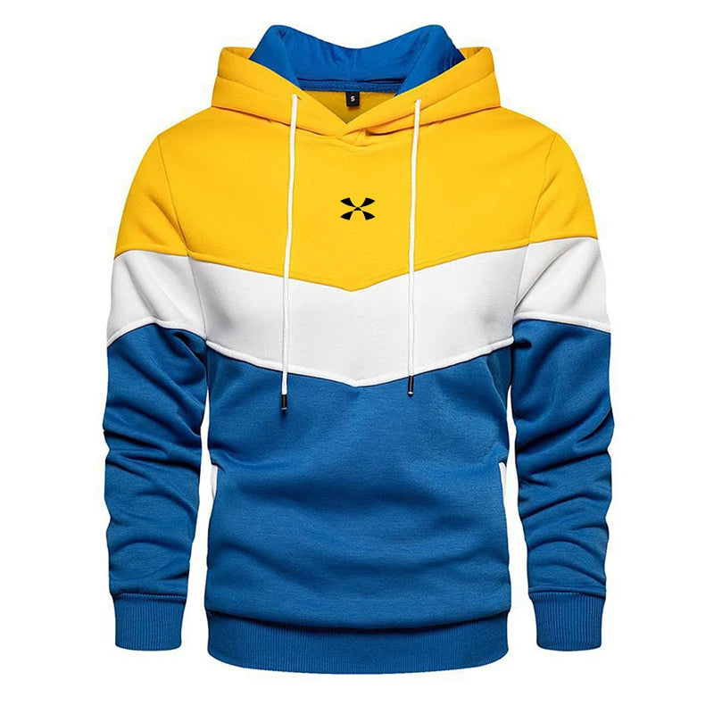 Men's Patchwork Hooded Sweatshirt Hoodies Clothing Casual Loose Fleece Warm Streetwear Male Fashion Autumn Winter Sports Outwear