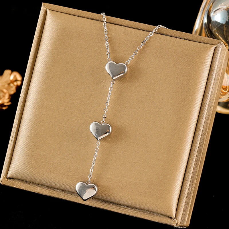 EILIECK 316L Stainless Steel Heart Love Pendant Necklace For Women Fashion New 18K Gold Plated Neck Chain Jewelry Collar Gift