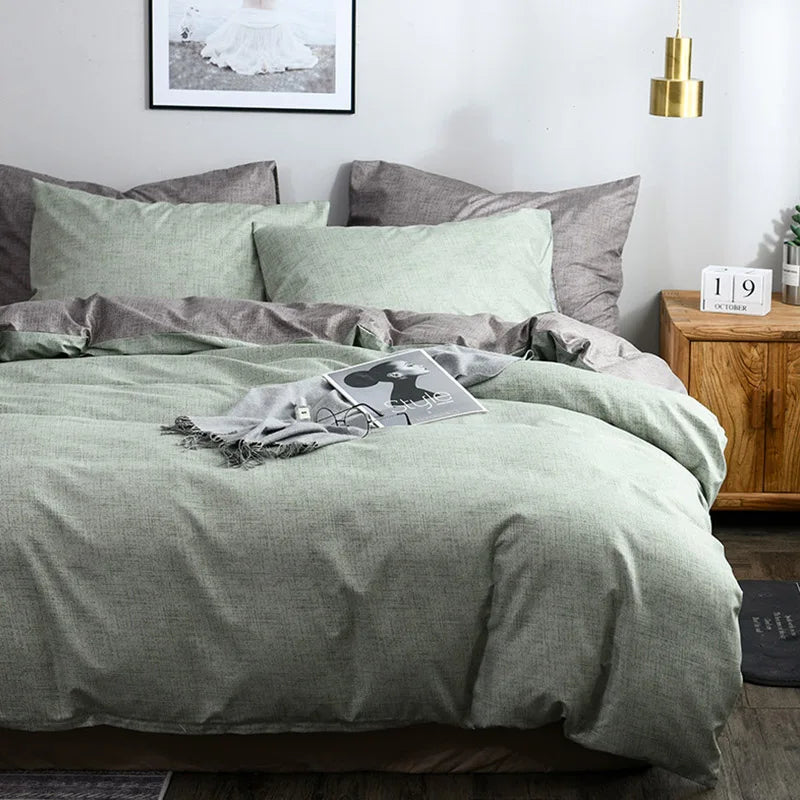2/3pcs Set Soft Bedding Duvet Cover Set Green/Blue Light-weight Comforter Cover with Zipper Closure, Envelop Pillowcase