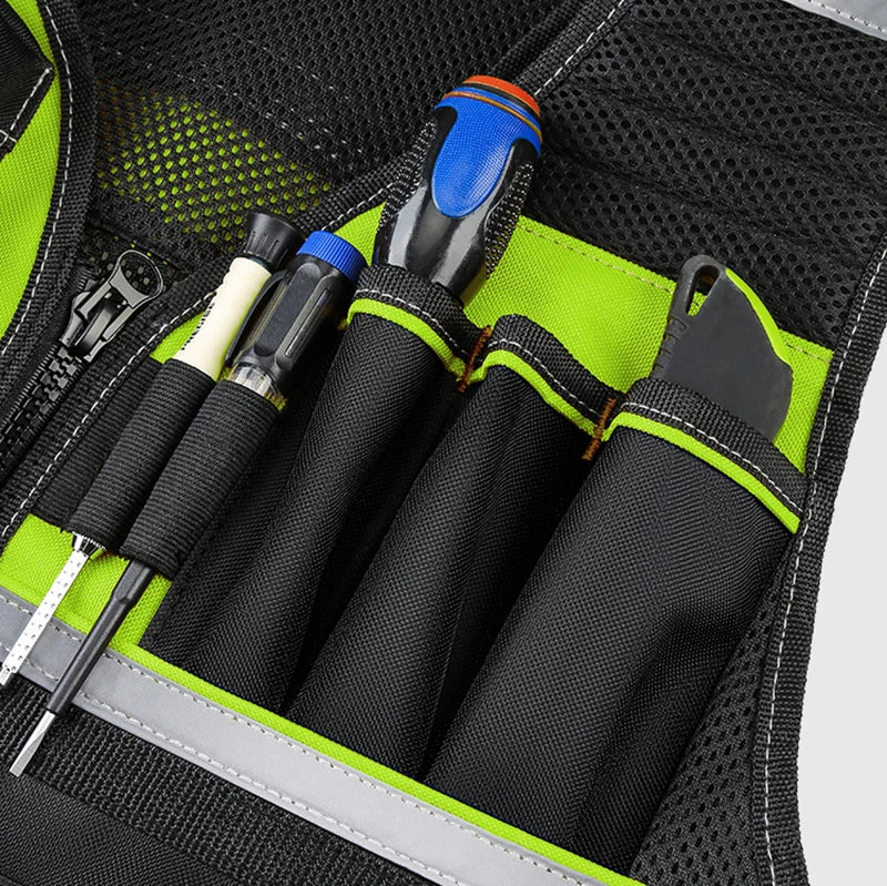 Workwear Allround Work Tool Vest Safety Vest with Multi-pockets and Zipper Heavy Duty Tool Vest for Electricians