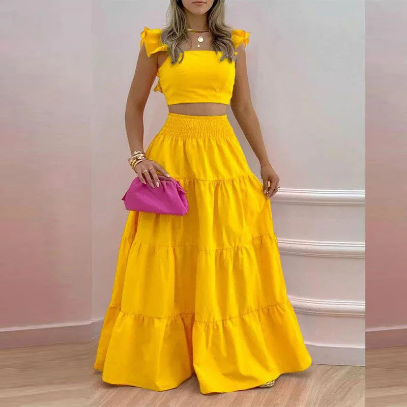 Skirt Sets Womans Clothing Streetwear New Spring/Summer Elegant Sexy Collage Sleeveless Top and Longuette Suits for Female