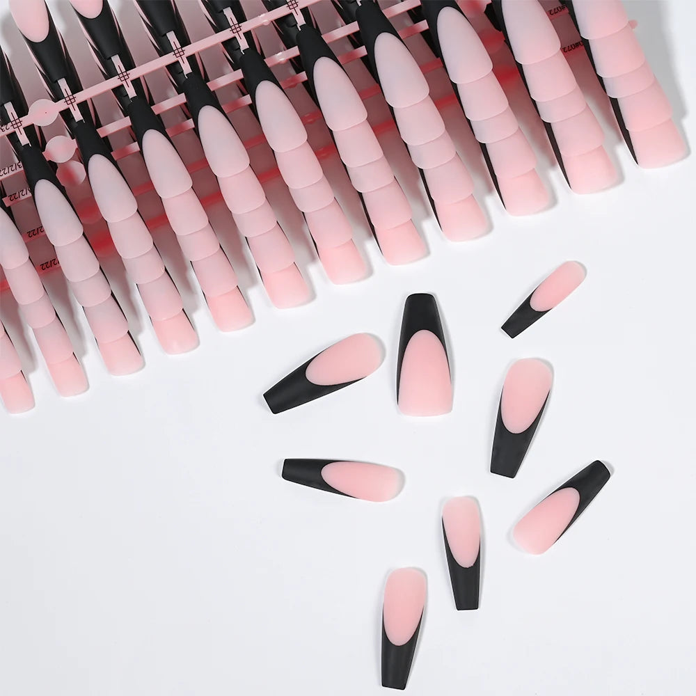 120pcs Black Edge Super Long French False Nail Removable Ballerina Coffin Almond Fake Nail Artificial Acrylic Press On Nail Tips