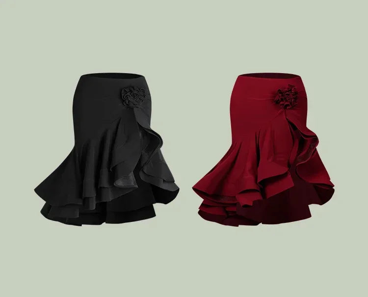 Sexy Off Shoulder Latin Top Ruffled Skirts Latin Dance Costume Stage Performance Clothes Samba Tango Dance Wear Set for Women