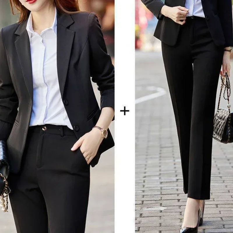 Professional Womens 2 Pant Sets Trouser Suit Baggy Khaki Business Wear To Work Two Piece Set Pants for Women Blazer and Outfit D