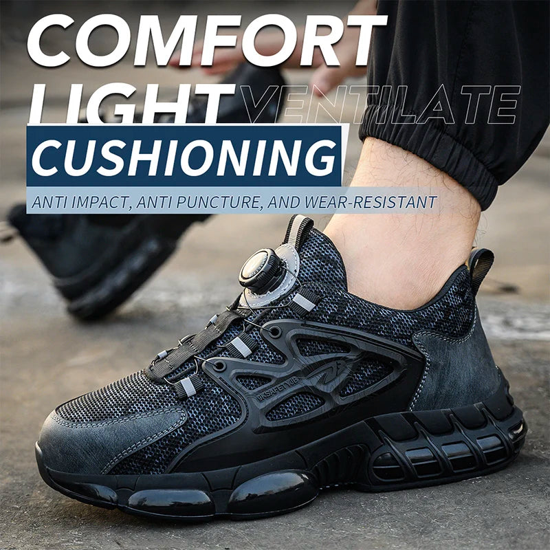 Slack-stab-proof work shoes with elastic buttons and lace-up