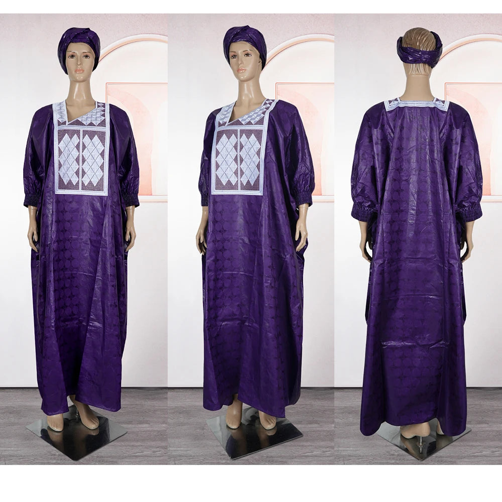 Plus Size African Clothes for Women New African Dashiki Ankara Bazin Riche Design Wedding Party Dresses with headscarf