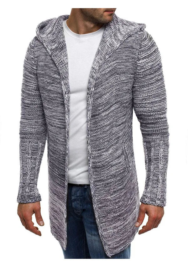 Men Jackets 2022 Spring Autumn New Mens Casual Sweater Snowflake Hooded Medium Long Knitted Cardigan Mens Outerwear Coats