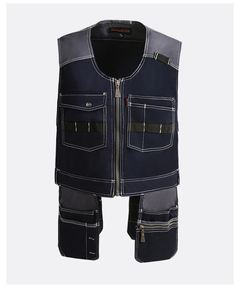 Work Clothing Men's Vest Tooling Clothes Multi-pockets Working Vest Workwear Vest Waistcoat For Maintenance Zipper Pockets