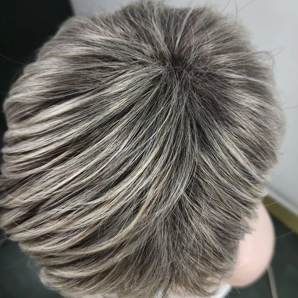 HAIRJOY Synthetic Hair Wig Short Ash Blonde Pixie Cut Wig with Dark Shadow Roots  Layered Wigs  for Women