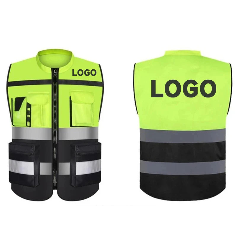 Workwear Vest With Logo Printing Night Construction Work Waistcoats Two Tone Vest Volunteer Uniform