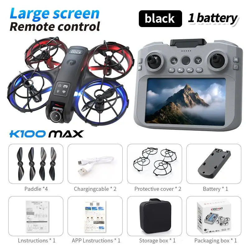 K100 MAX Mini Drone Professional 4K HD Dual Camera Fpv Screen Optical Flow Drone Toys Quadcopter Brushless Dron Toy Gift