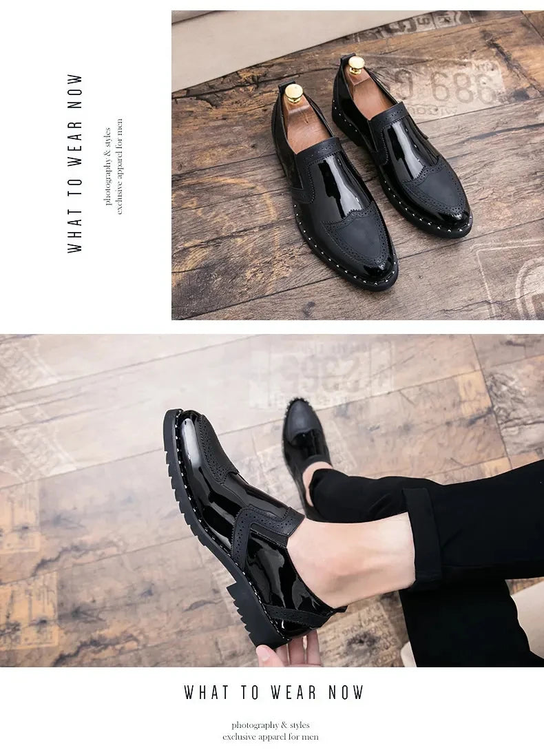 Zapatos Formales de Hombre de Moda, Mocasines Ligeros para Exteriores, Zapatos de Cuero con Suela Gruesa Resistentes al Desgaste, Negro, Dorado y Plateado, Tallas 38-48