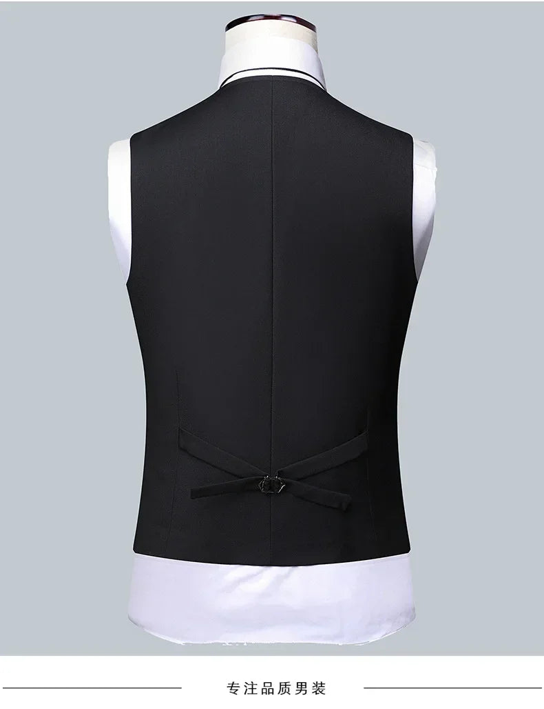 Suit (Blazer+ Vest + Pants) Men's Fashion Business Fit Wedding Professional Casual Single Breasted Gentleman Groom Dress Suit
