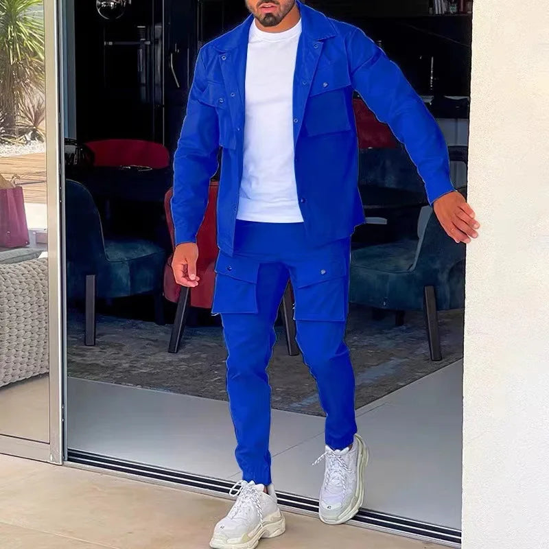 Fashion Men's Casual Sets Male Trend Streetwear Long Sleeve Jacket Coat+Leggings Pants Sport 2 Pieces New Men Clothing Suit