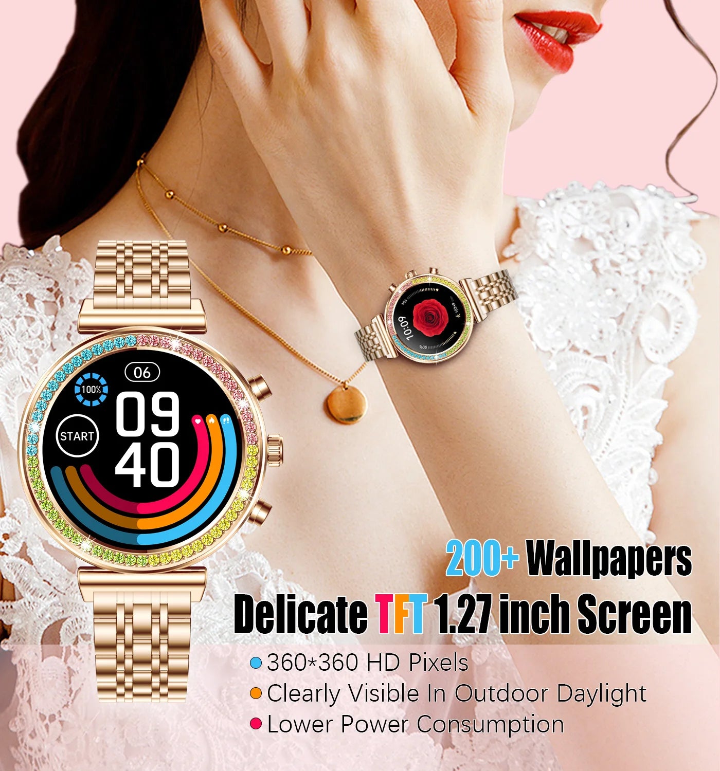 2025 New Smartwatch For Woman 1.27" HD Display Smart Watch Women Bluetooth Calls Waterproof Sports Heart rate Monitoring Watches