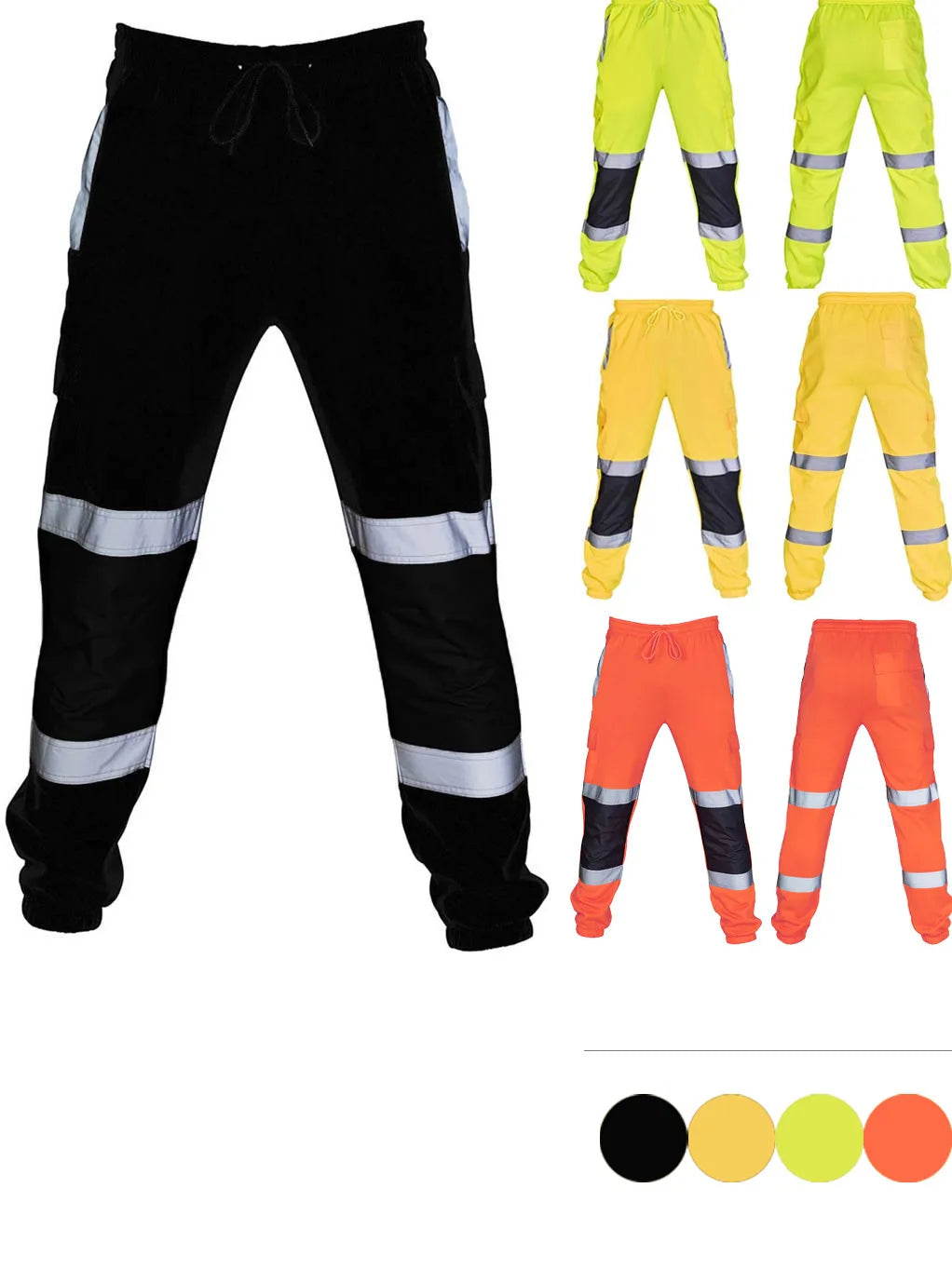Men Road Work Pants High Visibility Overalls Casual Pocket  Work SplicingTrouser Pants