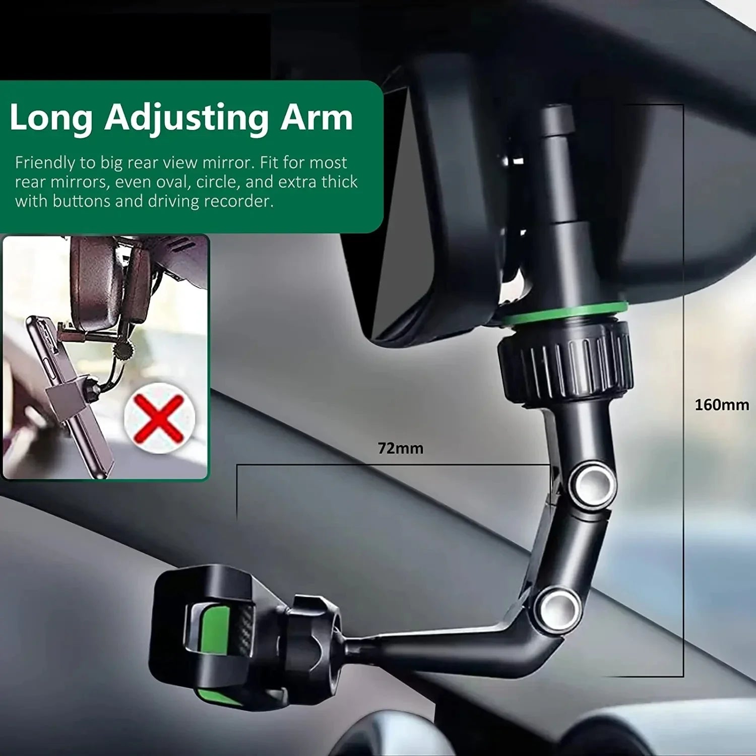 Soporte de Teléfono para Coche en Espejo Retrovisor, Soporte de Teléfono Giratorio 360°, Soporte de GPS Universal para Coche para Todos los Smartphones