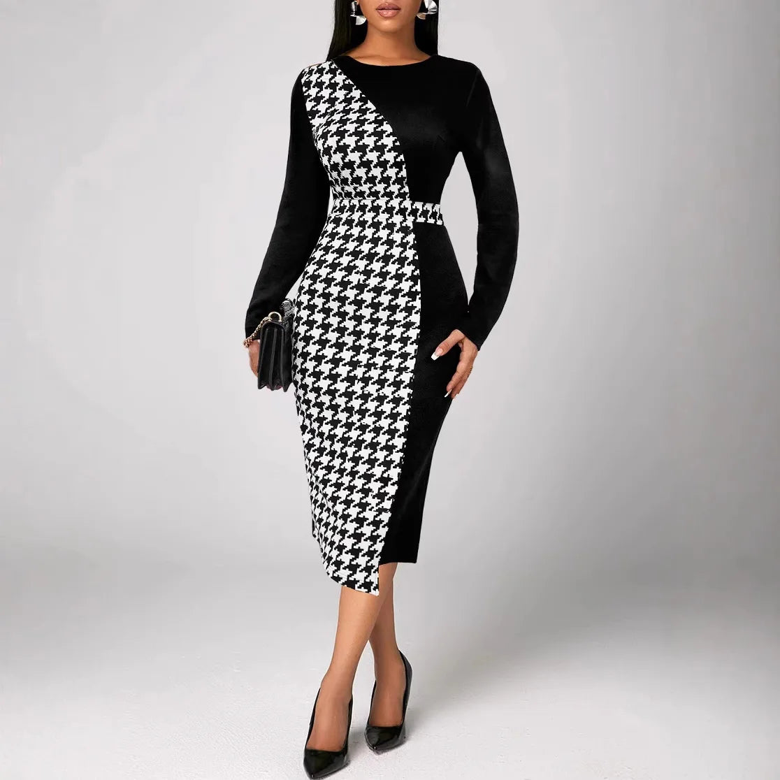 Retro Houndstooth Bodycon Dress