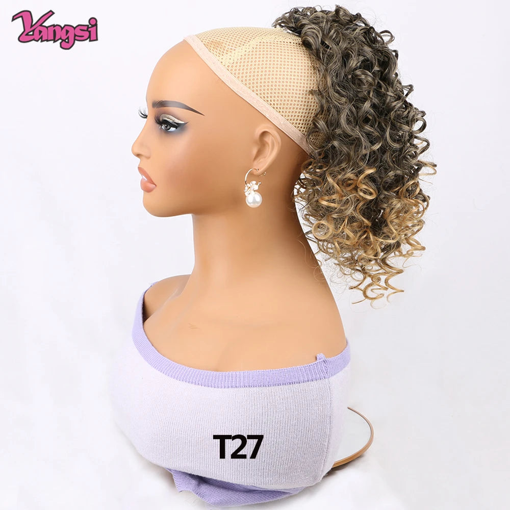 12“Short Ombre Afro Curly hair Style Puff Afro Kinky Curly 12 inch Drawstring Ponytail Synthetic Hair Extension for Black Women