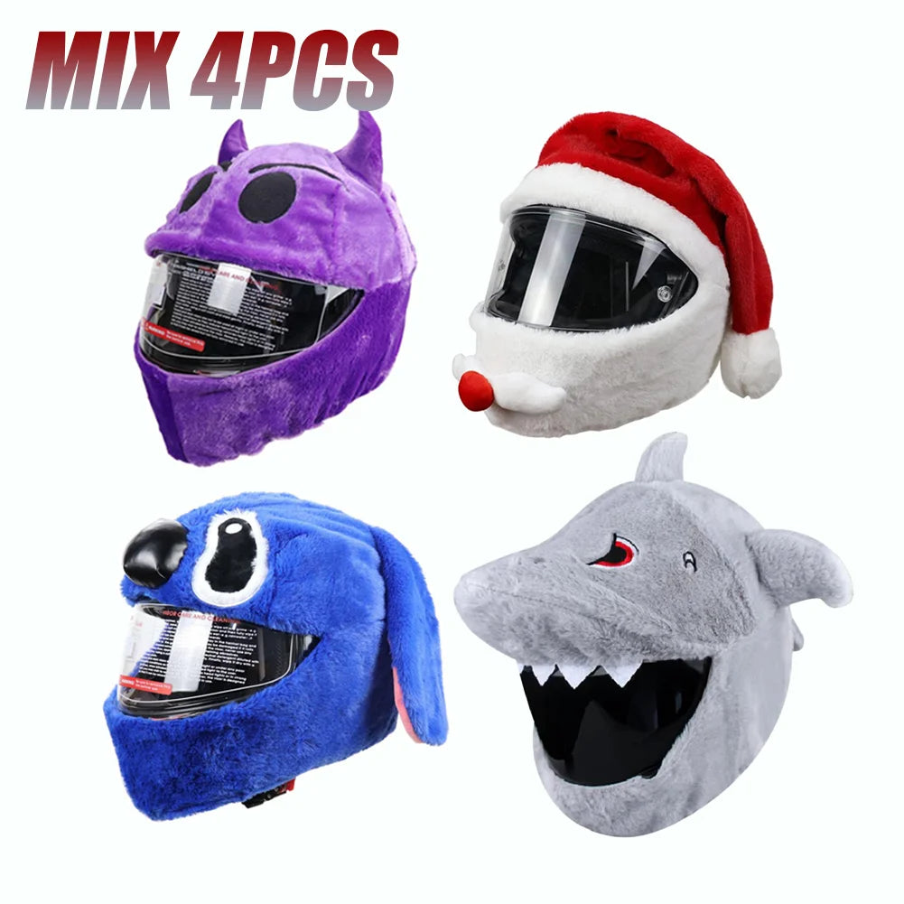 4PCS Motorcycle Helmet Cover Funny Helmet Riding Protective Cover Plush Cartoon Helmet Imp Splicing Head Cover