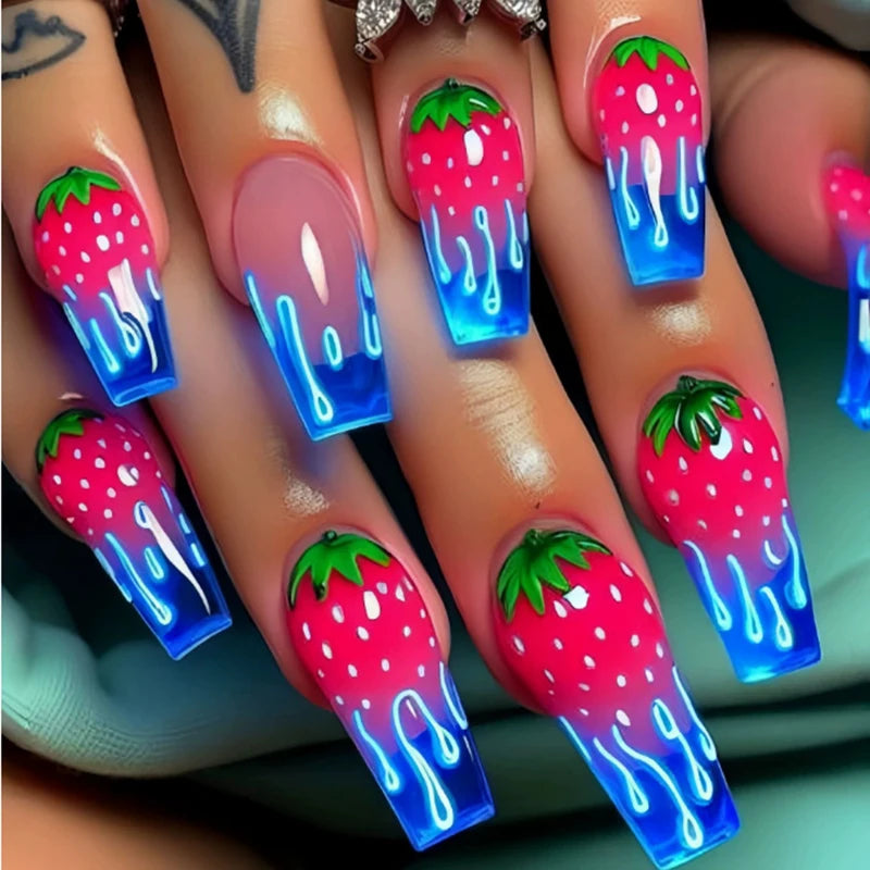 Colorful laser manicure patch wearing nails