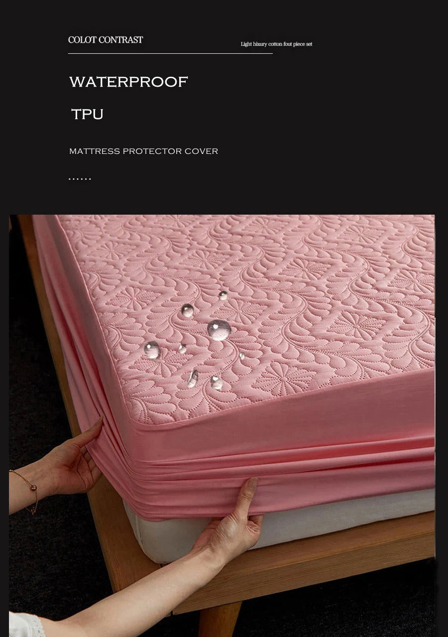 Quilted Waterproof Mattress Protector Cover Elastic Fitted Sheet Style Double Bed Protection Pad Twin Queen King 140 160x200cm