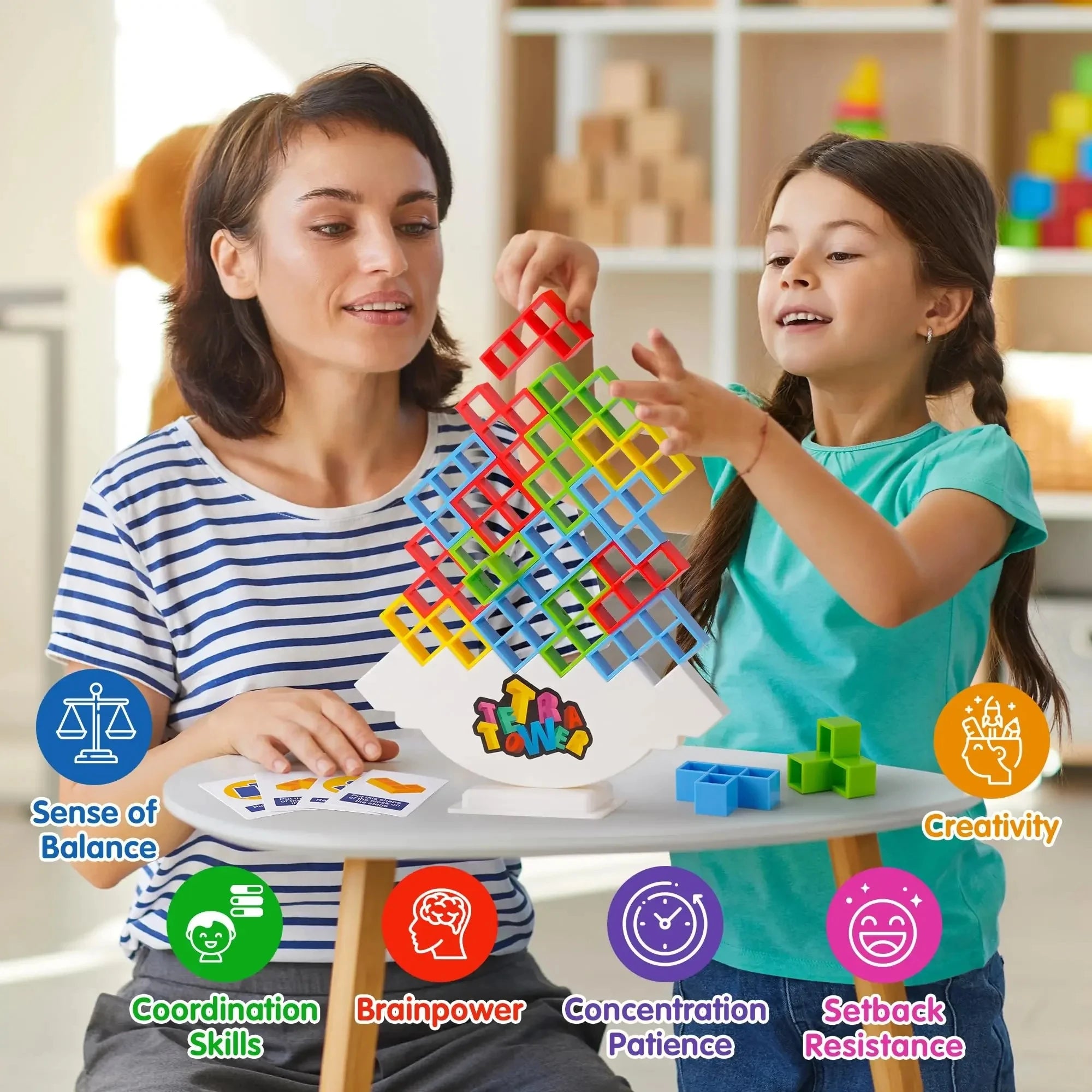 Puzles Tetra Tower Divertido Juego de Mesa de Equilibrio para Apilar Bloques de Construcción para Niños, Adultos, Amigos, Equipo, Dormitorio, Noche de Juegos Familiares, Fiesta