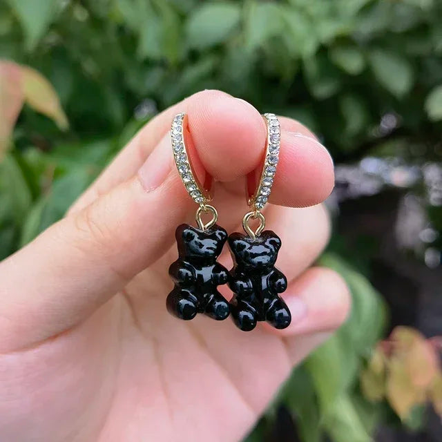 Pendientes colgantes de oso de gominola de acrílico bonitos para mujer, pendientes de aro de oso arcoíris CZ, joyería dulce de niña, moda coreana 2022