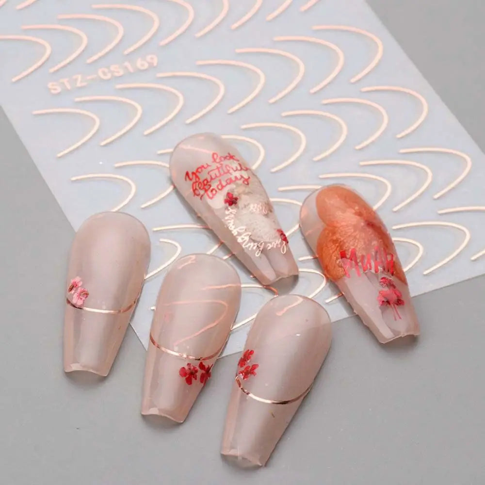 Foils French Style Nails Art Sliders Geometric Pattern Stripe Nails Decals Manicure 3D Lines Nail Sticker Nail Art Decoration