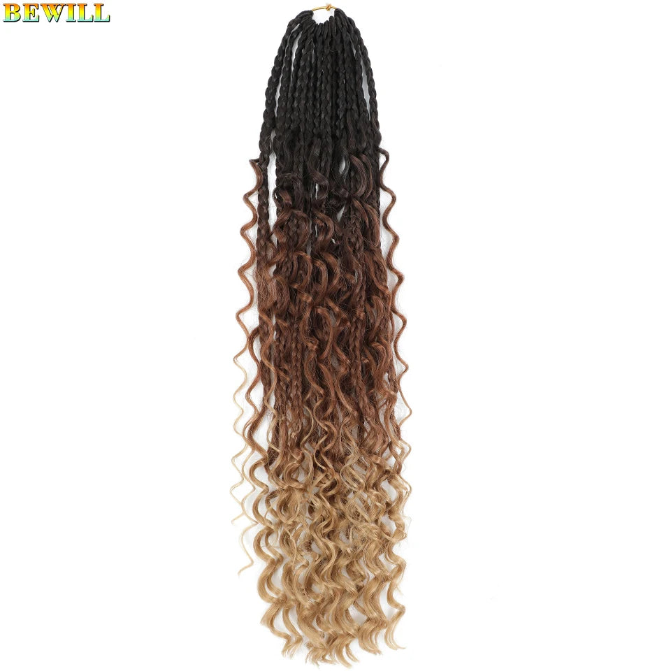 18" Long Boho Braids Extensions Goddess Box Braids Crochet Hair Black Purple Pink Synthetic Braiding Hair Bohemian Hippie Braids