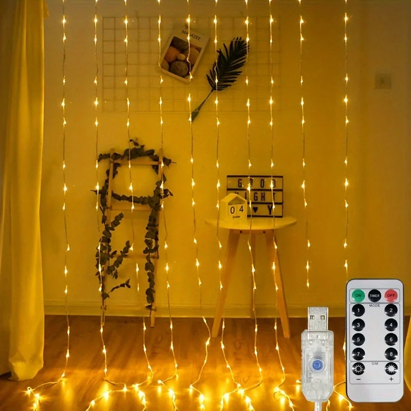 Christmas Fairy Light Party Birthday Decoration 8 Mode LED Holiday Garland Wedding USB Curtain String Light Home Decor 3M 6M
