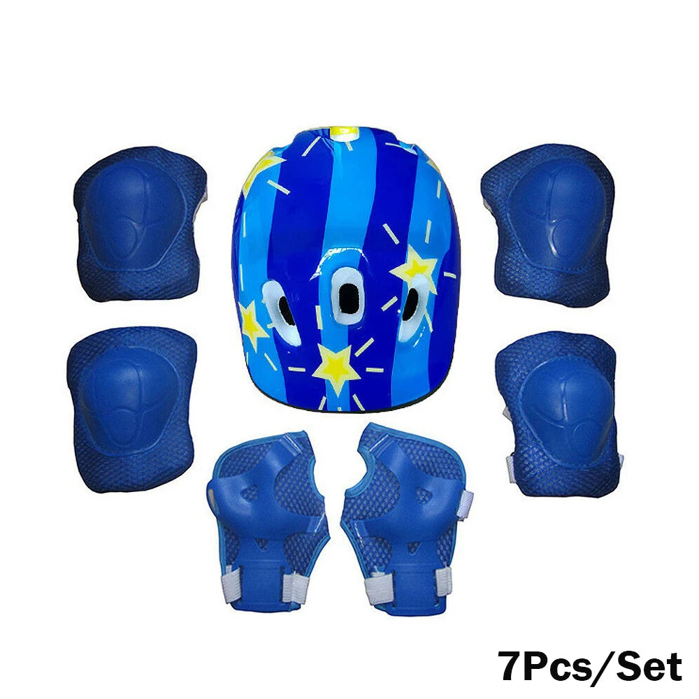 7Pcs/Set Kids Roller Skating Bicycle Helmet Knee Wrist Guard Elbow Pad Set for Children Cycling Sports Protective Guard Gear Set