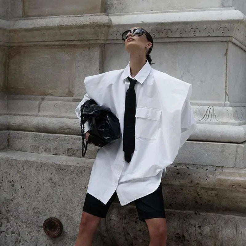 Fashion White Woman Blouse  New Elegant Lapel Long Sleeve Shirt Blusa Streetwear Chic Pocket Blusa Top Female Clothing