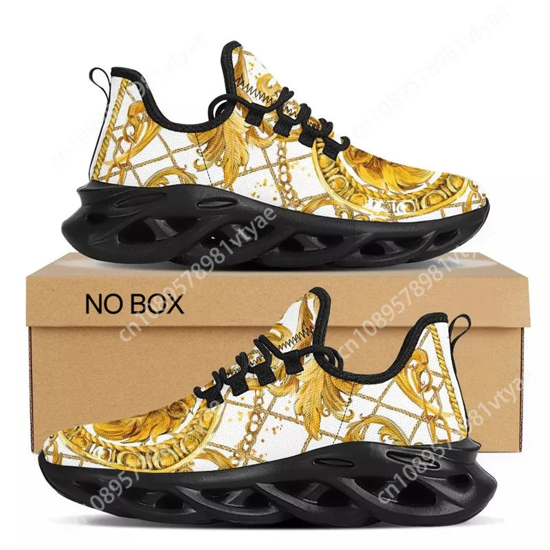 Custom Made Luxury Golden Floral Women Hot Sale Sneakers Soft Outdoor Sport Platform Couple Casual Flat Holiday Shoes Dropship