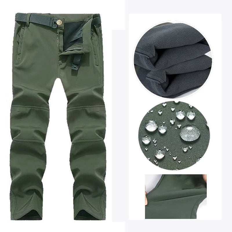 Men's Autumn Winter SoftShell Fleece Waterproof Jackets Male Hood Coats Fishing Hiking Camping Climbing Skiing Pants Trousers