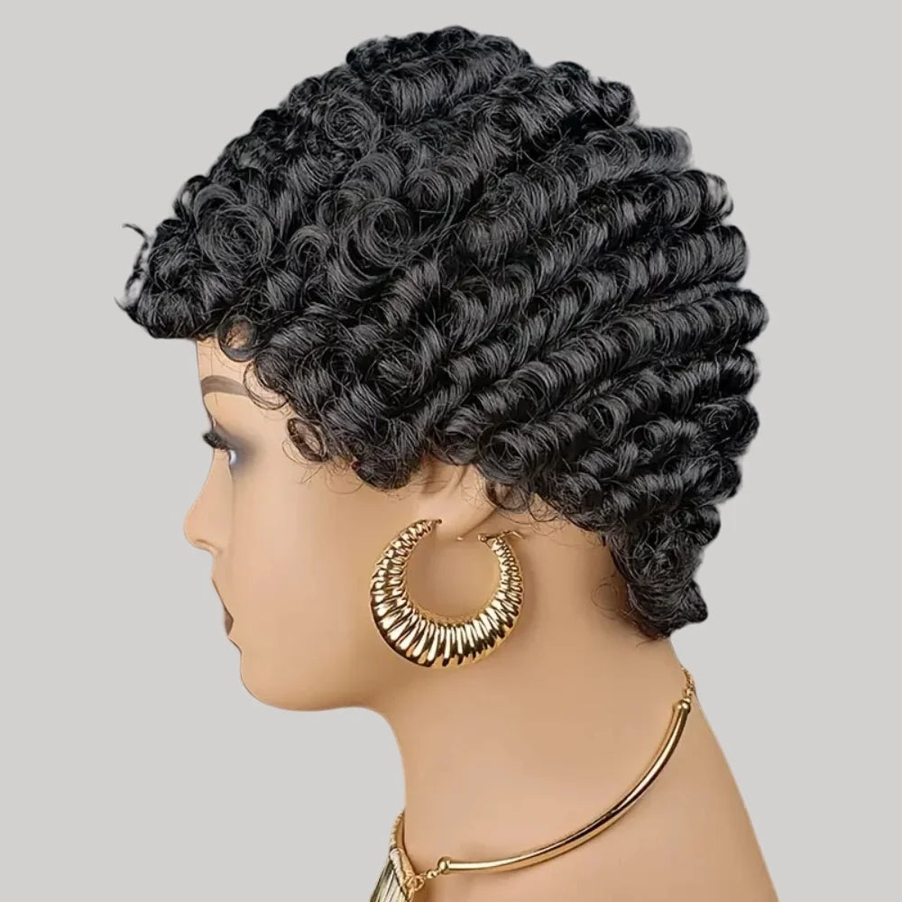 Peluca de Pelo Humano Pixie Rizado Corto