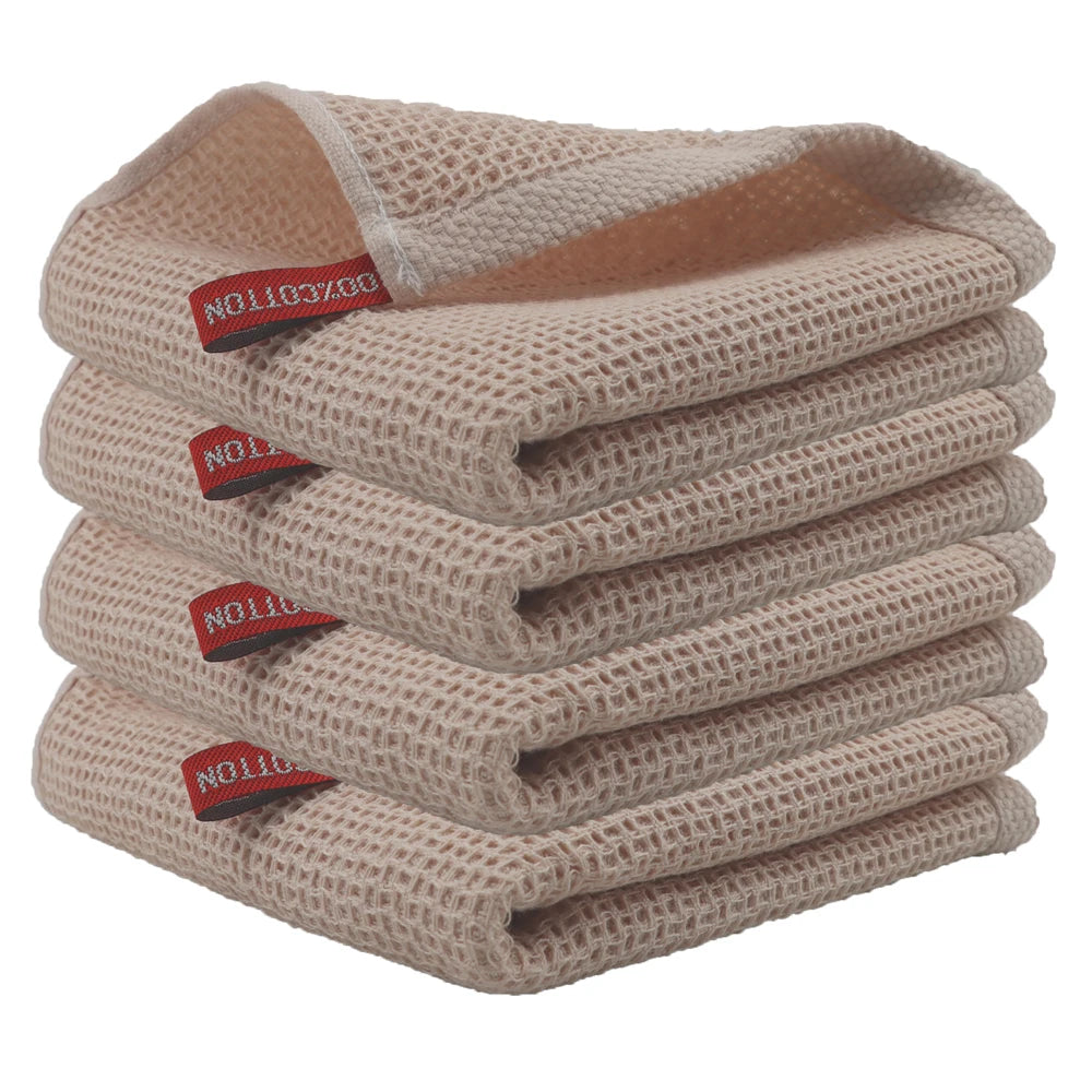 Toalla de cocina de algodón de 4 piezas Paño de limpieza mágico ultrasuave Trapos de limpieza absorbentes Paños de cocina engrosados