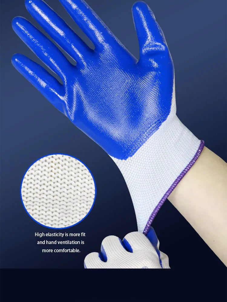 3 Pairs Of Non-slip Wear-resistant Breathable Nitrile Gloves Industrial Labor Building Construction Safety Non-slip Work Gloves