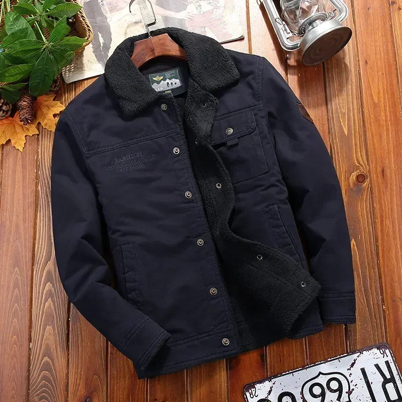 Outerwear Clothing fleece Bomber Jacket Men's Windbreaker Thick Warm Male Parkas Military Mens Winter Jackets Fur collar Coats