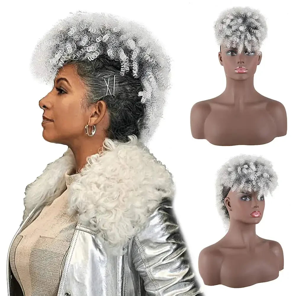 Queue de cheval synthétique Tereshar Afro High Puff avec frange courte queue de cheval bouclée crépue Chignon queue de cheval Mohawk avec frange pour les femmes noires