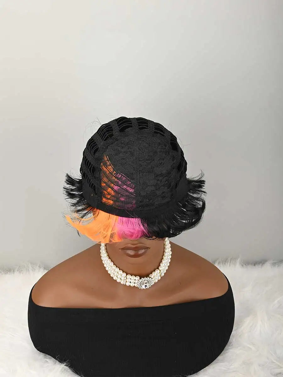 Short Bob Wig for PixieCut wigs Glueless Synthetic Wig None FrontWig with Bangs NaturalBlack Straight FullMachine Made ShortLayered for daily use
