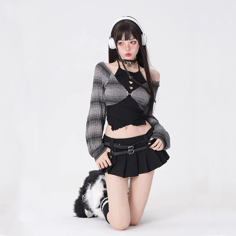 Spring Summer 2 Piece Skirt Set Women Y2k Crop Tops + Short Skirt Japanese Kawaii Fashion Suits Chic New in Elegant Dress