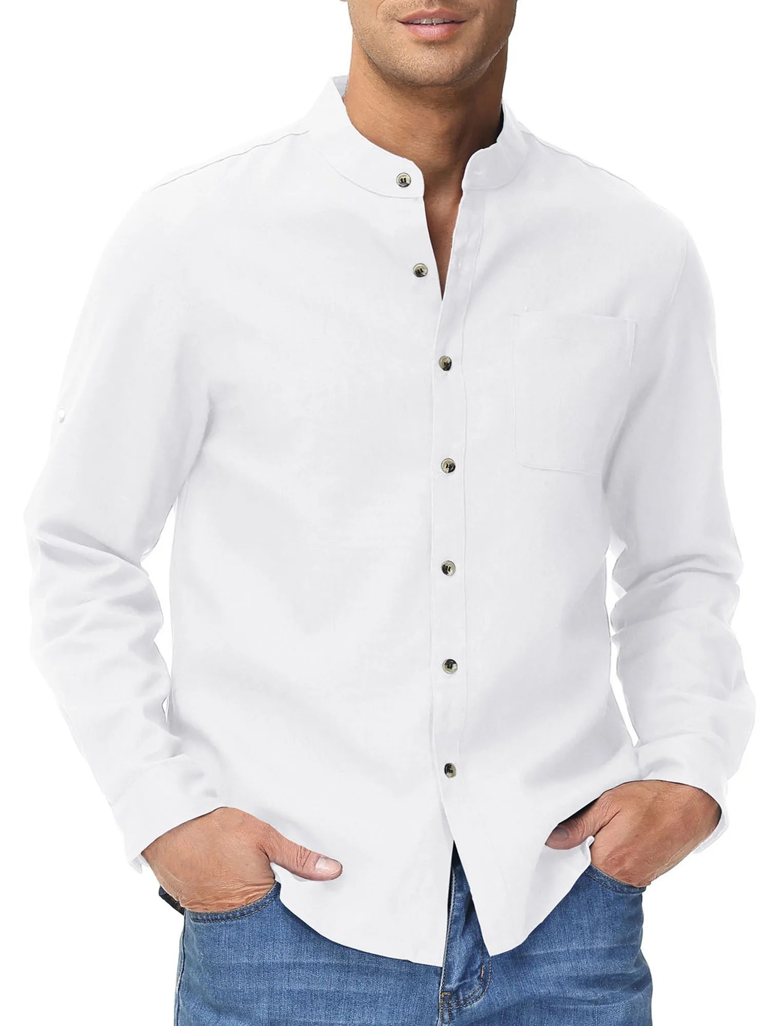 Men's Fashion Collar Henley Shirts Solid Color Casual Shirt for Vacation Men Business Casual Shirt Summer Breathable Daily Shirt