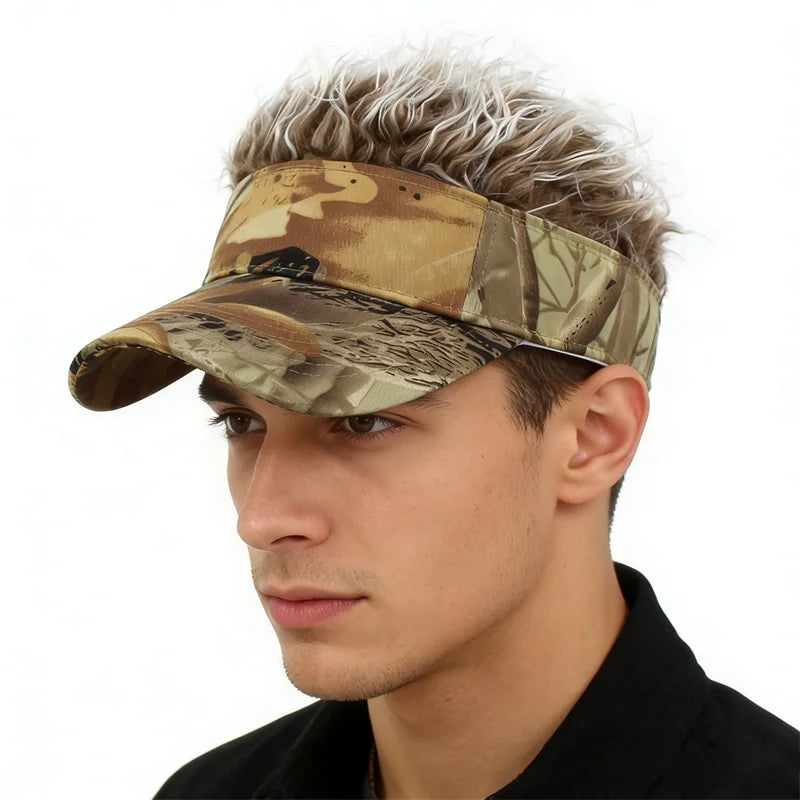 Perruque Synthétique Homme Femme Chapeau Visière de Baseball Imprimé Feuilles de Jungle Casquette de Sport Pare-Soleil Course Randonnée Chapeau de Soleil Perruque Cheveux Épis