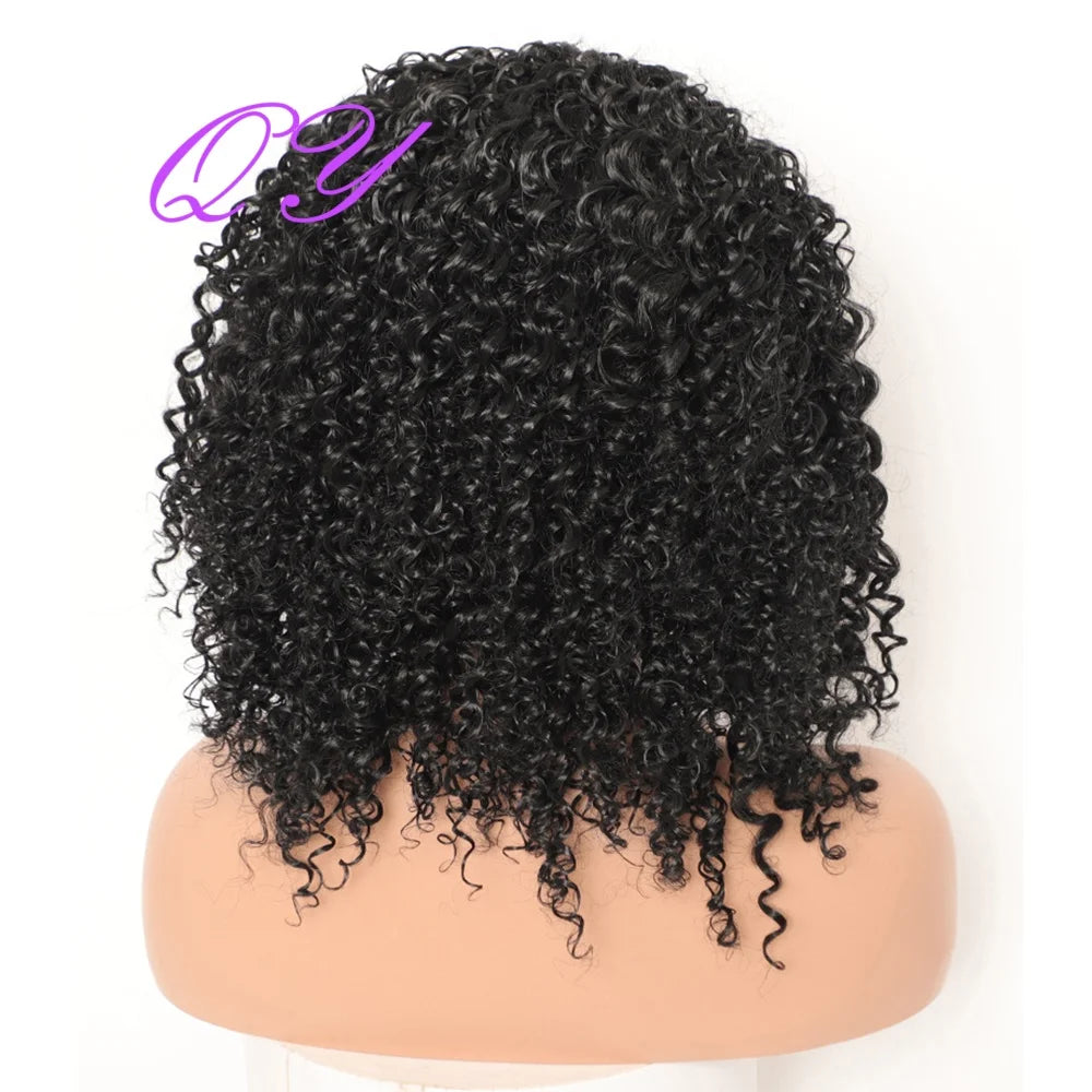 Synthetic Headband Wig Afro Kinky Curly Natural Black Color Turban Wig  For  Women Daily Or Party Use