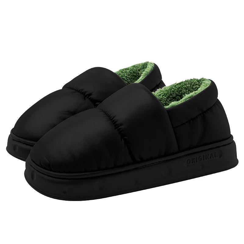 Queeyhome Men Winter Cotton Slippers Waterproof Anti Slip Thick Bottom Shoes Couple Home Plush Cotton Slippers Women Snow boots