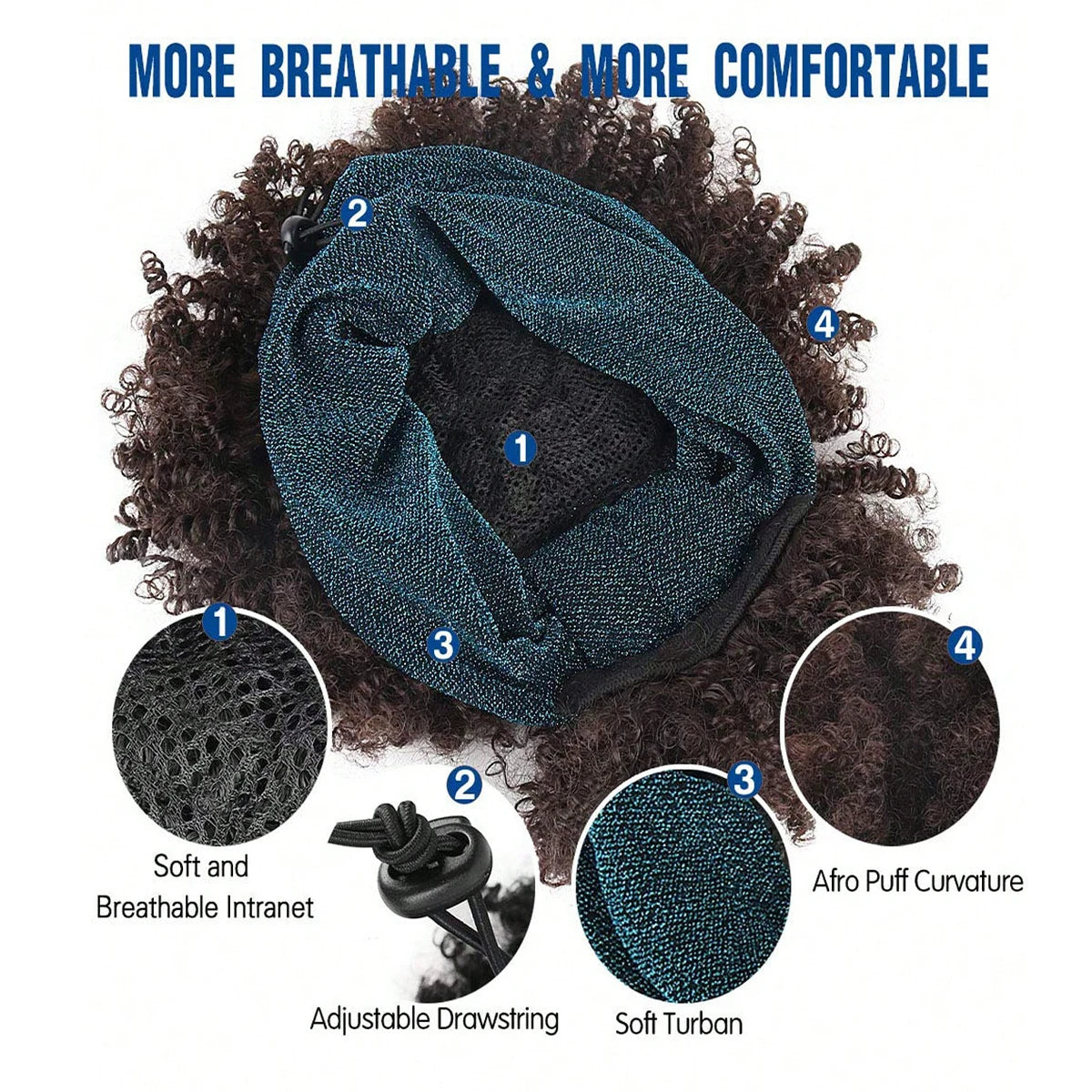 Pelucas de diadema negras para mujeres Peluca rizada afro con cabello sintético corto con diadema adjunta Pelucas con pañuelo para la cabeza