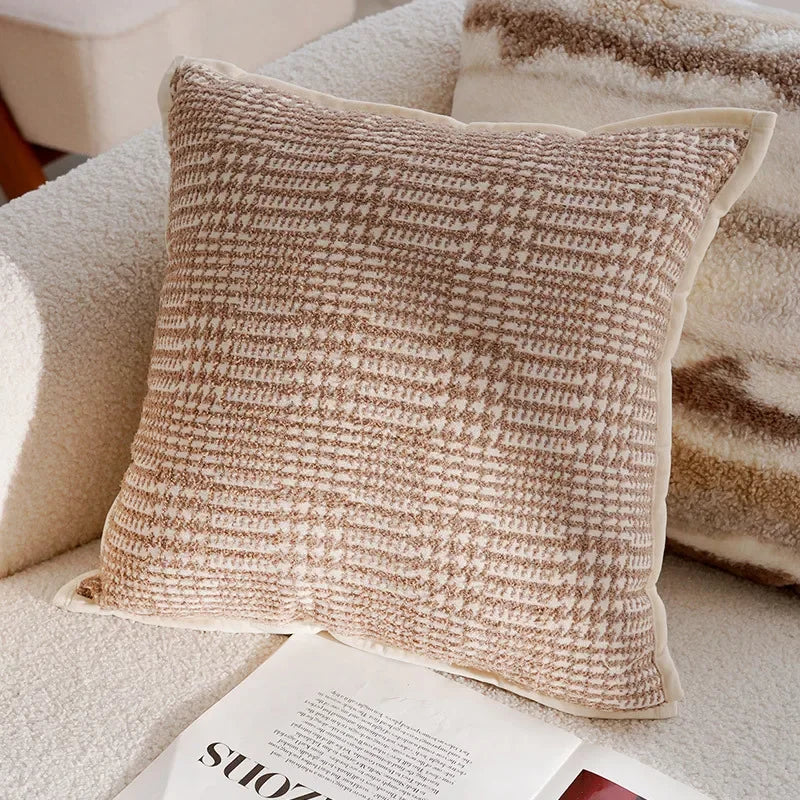 Pillow Cover in Cream Color, Retro Style, Brown French Sofa Waist Cushion Cover 45x45cm Pillowcase